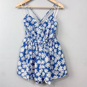 American Eagle Romper Size S Blue Daisy Floral Cross Back Boho‎ Cottage Festival